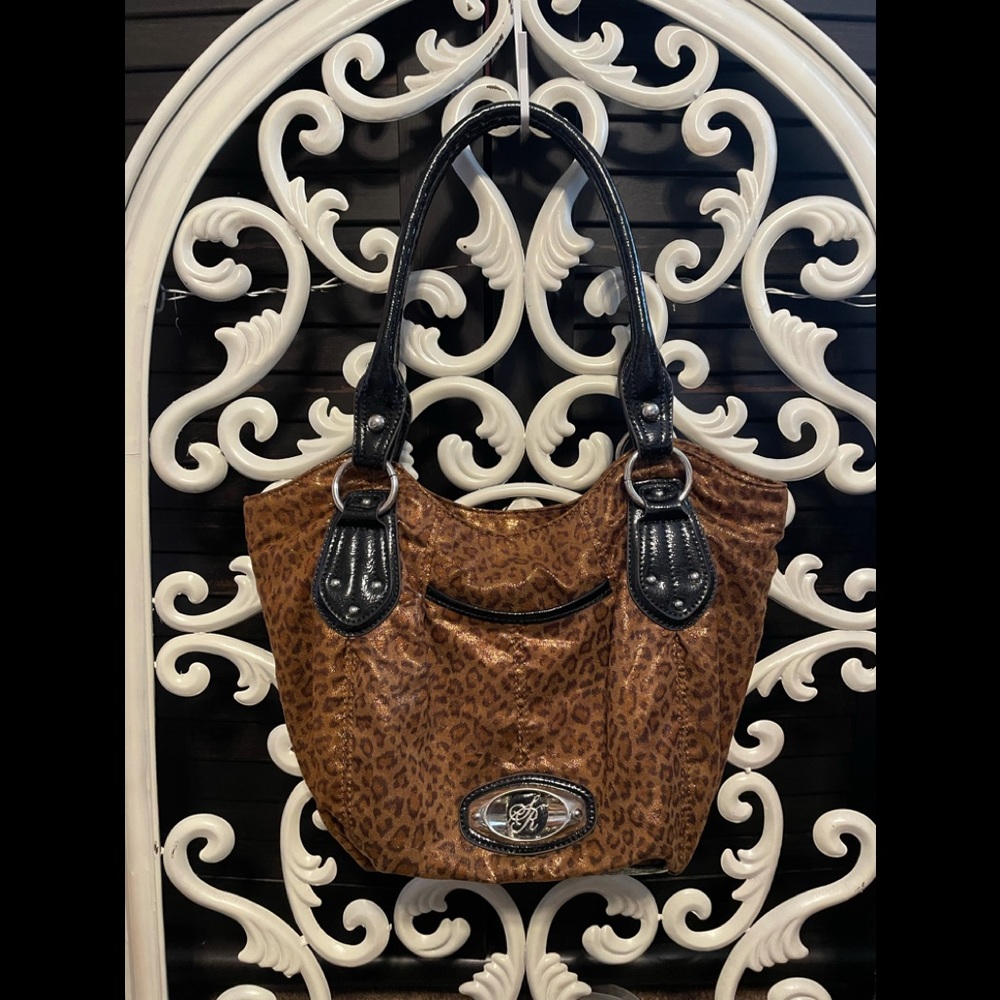 SIENNA RICCHI SHOULDER PURSE METALLIC CHEETAH PRINT ZIPPER HOBO UNUSED NEW